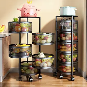 Panier rond multifonctionnel pour fruits et légumes Chariot de rangement rotatif à 3 ou 6 niveaux pour la cuisine