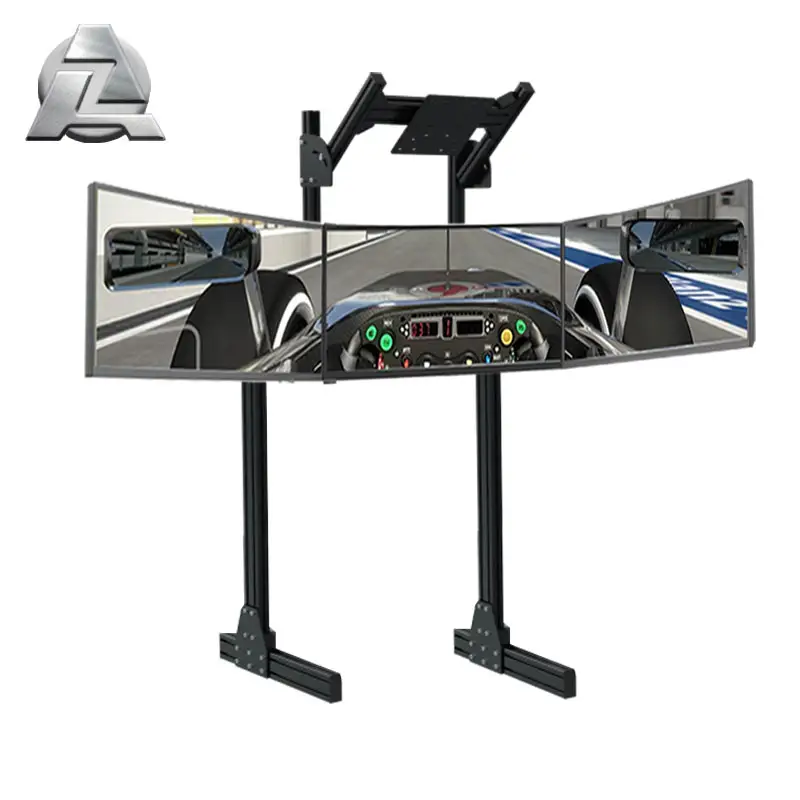 Hot sale diy free standing black anodized aluminum triple screen curved monitor mount stand