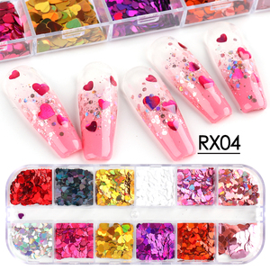 Ciondoli per unghie lucidi Laser con Glitter con cuore d'amore colorato - Product Image 6