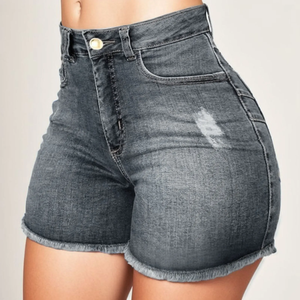 Short en jean Sexy femmes déchiré taille haute jean court avec poches frangé extensible été rétro Jean Shorts Streetwear - Product Image 6