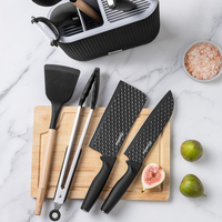 Ensemble de 9 couteaux de cuisine multifonctions en acier inoxydable 3Cr13 avec revêtement, manche PP+TPR, ciseaux et bloc à ustensiles ambidextres – Couleurs variées