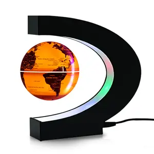 6 אינץ Led מנורת C בצורת קסם העולם צף ריחוף מגנטי מסתובב גלובוס כדור הארץ מפת עולם גלוב מתכת מסגרת