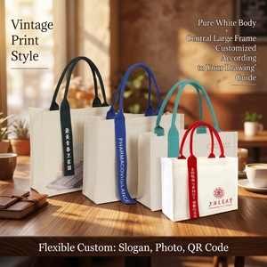 Sac fourre-tout en toile imprimé ethnique rétro, sac à main souvenir de musée d'<span class=keywords><strong>art</strong></span> avec logo personnalisé, sac de shopping confortable à poignée ronde et ruban - Product Image 3