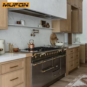Diseños de Islas de Cocina de Roble Blanco Americano, Tiradores Dorados de Lujo, Gabinetes de Cocina de Madera Maciza Estilo Shaker <span class=keywords><strong>Delgado</strong></span>, Conjuntos Completos Personalizados - Product Image 1