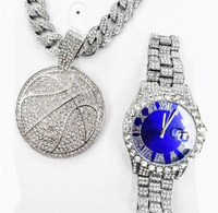 Collier pendentif aile en cristal Hip Hop avec grosse pierre et montre de luxe en quartz, ensemble de bijoux tendance pour hommes