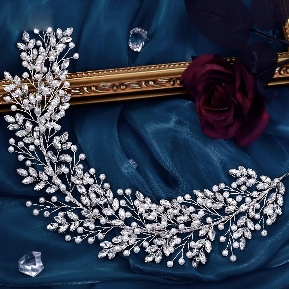 Lussuosi strass di cristallo diamanti perle ramo diadema corona accessori per capelli per feste di matrimonio gioielli per capelli da sposa