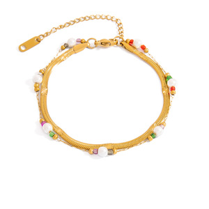 Bracelet de perles à double rangée, couleur or 18 carats, bijoux pour femmes à porter au quotidien - Product Image 5
