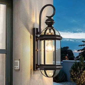 Lanterne en cuivre paysage appliques murales avec finition noire à énergie solaire porte extérieure balcon patio cour lampe PC corps de lampe - Product Image 4