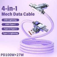 Cable DE DATOS USB trenzado de nailon Universal 4 en 1 de 100W PD27W Aleación de Zinc 48 tejido de tela 5A carga rápida multifunción para ordenador
