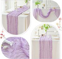 Nappe de table en gaze de coton violette de luxe en gros, chemin de table en mousseline rustique pour décorations de mariage et tables de réception