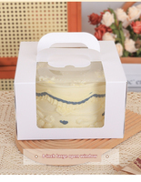 Boîte à gâteau en papier blanc personnalisée avec poignée et grande fenêtre transparente pour pâtisserie de 6 pouces, vente en gros