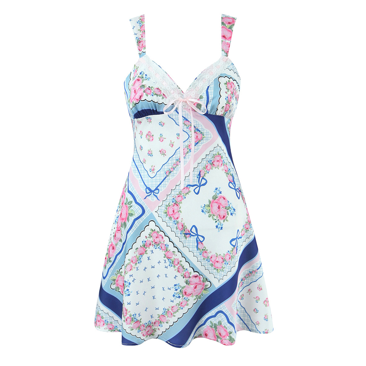 Blue Pink Combination Dress - Women's Summer Maxi Style