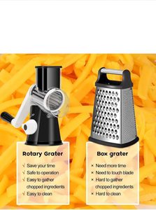 Manual Kitchen Grater <b>Vegetable</b> Slicer With 3 Drum Blades Rotary Cheese Grater With Handle Round Slicer Nuts Grinder - Product Image 4