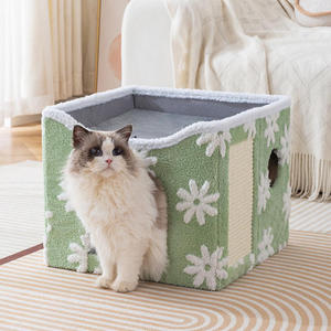 Large <b>Cat</b> House for Indoor <b>Cats</b> Foldable Hideaway with Hanging Fluffy Ball & <b>Scratch</b> <b>Pad</b> with Washable Removeable Cover - Product Image 3