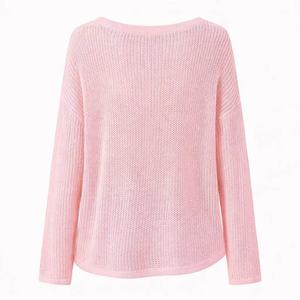 Maglione da <span class=keywords><strong>Donna</strong></span> Personalizzato in Puro <span class=keywords><strong>Lino</strong></span> Rosa con Collo Tondo - Pullover Casual a Maniche Lunghe - Elegante per Abbigliamento Femminile - Product Image 3
