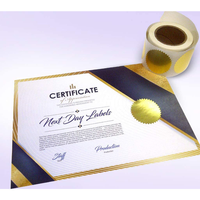 Autocollants en feuille d'or gaufrée en gros, sceaux de certificat découpés avec impression de logo personnalisé