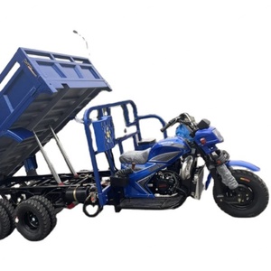 ขายรถบรรทุกสามล้อเก้าล้อ รถมอเตอร์ไซค์สามล้อเพลาคู่ ตัวถังสีแดงน้ำเงิน โครงเหล็ก - Product Image 1