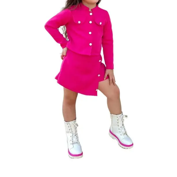 Conjunto de ropa de otoño para niños a la moda 2024, abrigo informal de manga larga para niñas, traje de falda irregular