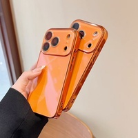 Nouvelle coque de téléphone en verre orange avec bord électro-plaqué, antichoc, pour iPhone 12 13 14 15 16 17 Pro Max