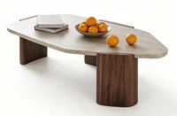 Table basse minimaliste en noyer et travertin naturel pour hôtel, villa, appartement, salon, salle de séjour, maison, table à thé