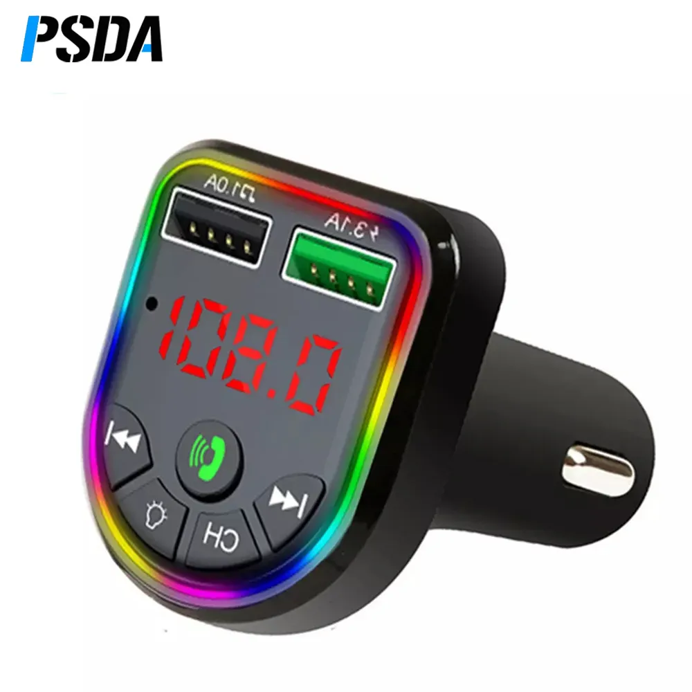 PSDA kablosuz 5.0 FM verici araç kiti MP3 çalar Handsfree ortam ışığı ses alıcısı 2 USB hızlı şarj TF U Disk Pl