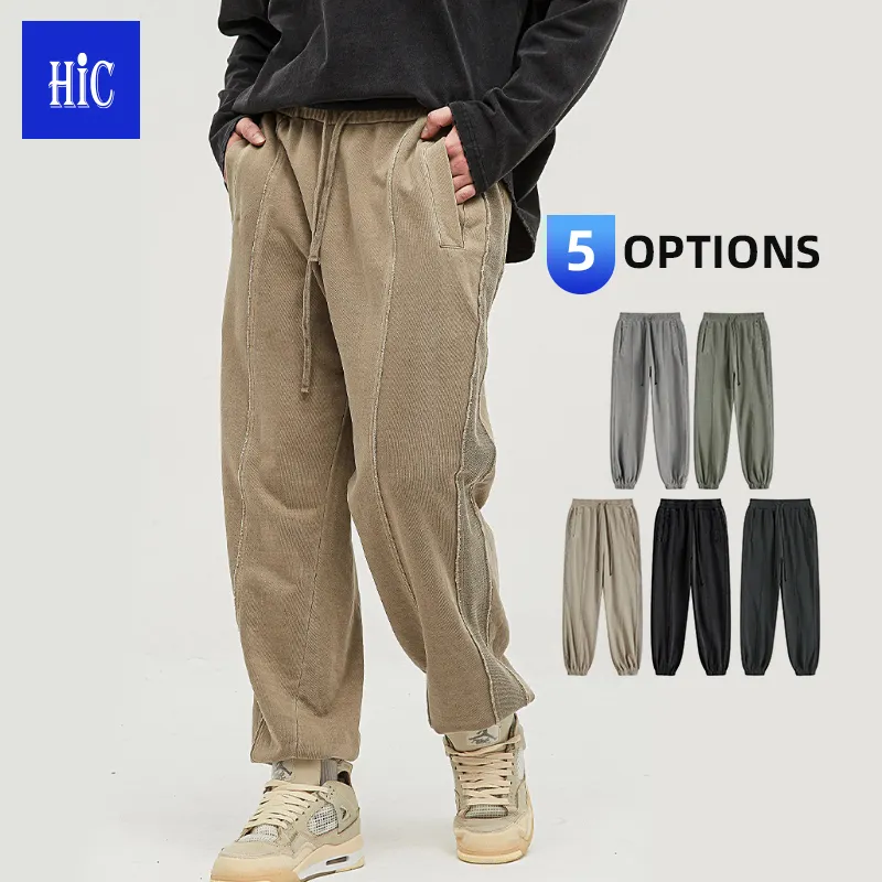 2023 Großhandel Hochwertige dekonstruierte Nähte Terry Side Washed Cotton Jogging hose Casual Track Pants Men