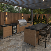 Cuisine extérieure avec pergola pour projet immobilier, ensemble barbecue, évier et réfrigérateur modulaires en acier inoxydable 304