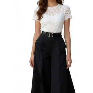 <span class=keywords><strong>Pantalon</strong></span> long plissé fluide taille haute à jambes larges pour femme avec ceinture – Tenue décontractée ou habillée – Sehe Fashion - Product Image 3