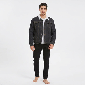 Autumn Winter Men's <b>Cropped</b> <b>Denim</b> <b>Jacket</b> with Zipper Stand Collar Customized Logo-Solid Outerwear with OEM Service and Pockets - Product Image 1