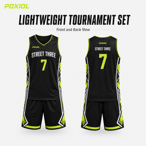 Set Jersey dan Celana Pendek Basket 3x3 Custom Print, Bernapas, Menyerap Keringat, Ringan, Cepat Kering, 100% Poliester untuk Jalanan - Product Image 2