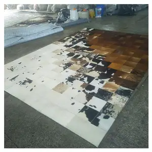 Blank Sublimation Cow Hide Area Rug Large Size Luxury Brown and Black Cowhide Leather Patchwork Floor Carpet