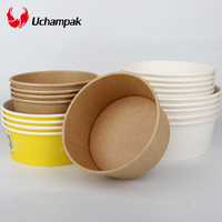 Saladier en papier, fournitures de fête, bols à friandises pour aliments chauds/froids, bols à soupe Kraft avec couvercles en PP