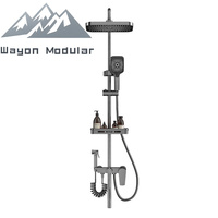 Système de douche Wayon Wayon en métal gunmetal avec étagère de rangement pour salles de bain modernes, design gain de place