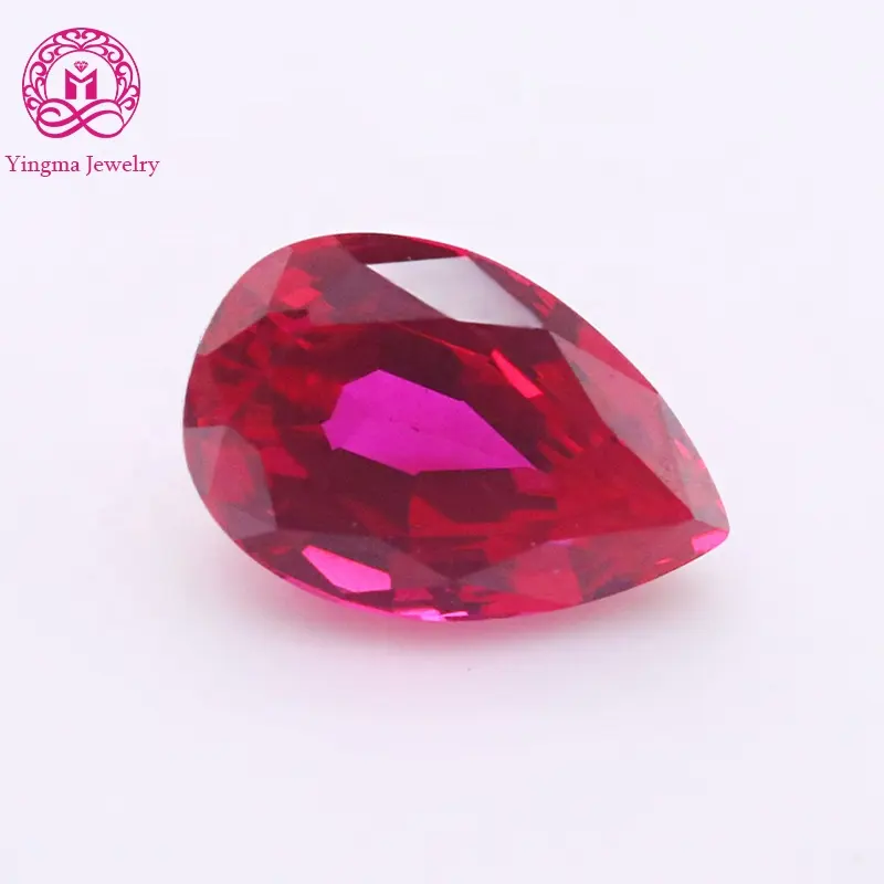 Vendita all'ingrosso di Yingma rosso rubino gemma 5x8mm a 9x13mm taglio a pera sciolto laboratorio di pietre rubino coltivate per gioielli