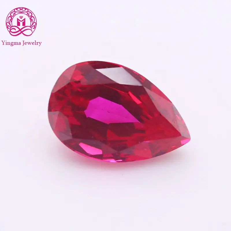 Yingma, venta al por mayor, piedras preciosas de rubí rojo creadas, 5x8mm a 9x13mm, piedras de rubí cultivadas en laboratorio con corte de pera suelta para joyería