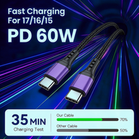 Câble tressé USB C vers USB C 60W 3A Charge rapide et transfert de données Câble Type C pour ordinateur portable tablette smartphone OEM ODM