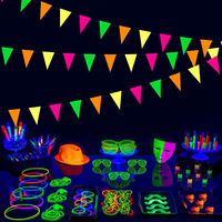 Guirlande de Bannière d'Anniversaire Florale Fluorescente 4m, Drapeaux de Fête en Papier, Découpes Étoiles et Cercles, Ruban Décoratif pour Fond de Scène