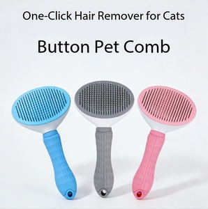 Pawmino <b>Pet</b> Grooming <b>Brush</b> Self Cleaning Cat Dog Hair Removal Comb Stainless Steel ABS Handle Anti Slip - Product Image 2