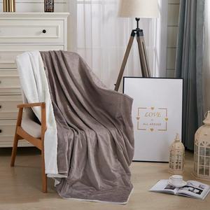 Wholesale Luxury <strong>Super</strong> <strong>Soft</strong> Fleece Double Layer Blanket Warm Grey Khaki Custom Logo Solid Pattern <strong>Throw</strong> for Couch Bedroom - Product Image 2