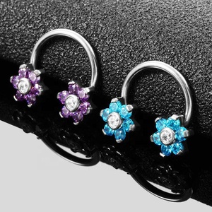 Nouvelles bagues en titane G23 avec cristaux en forme de fleur, pour le nez, les oreilles, le <span class=keywords><strong>tragus</strong></span>, le daith, le cartilage, bijoux de piercing - Product Image 5