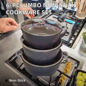6 uds., <span class=keywords><strong>Jumbo</strong></span> fundido a presión, tamaño grande, 36/40/44cm, ollas, sartenes, estilo americano, juegos de utensilios de cocina antiadherentes ecológicos diseñados para cocinar - Product Image 3