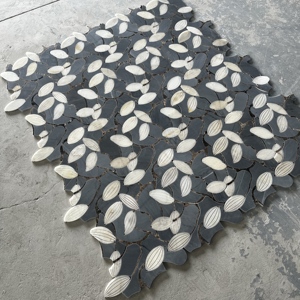 Mosaïque de marbre de luxe découpée au jet d'eau, motif floral en médaillon, pour la décoration des sols et des murs d'hôtels et de villas - Product Image 5
