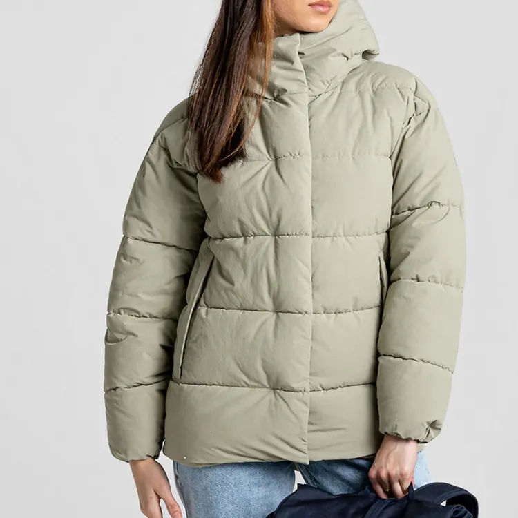 Custom Winter Long Sleeve Full Zipper Women's Puffer Down Jacket Coat With Hood