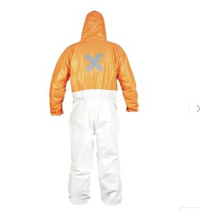 <span class=keywords><strong>Combinaison</strong></span> bi-ton jetable <span class=keywords><strong>Combinaison</strong></span> Bande réfléchissante Orange Style géologue Haut Demi-fond blanc Demi-protection Poussière Liquides - Product Image 2