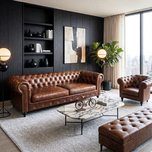Sofá Chesterfield Profesional Retro Vintage de Cuero Genuino, Estilo Villa, <span class=keywords><strong>Dos</strong></span> <span class=keywords><strong>Plazas</strong></span>, para Interiores - Product Image 3