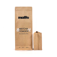 Sachet Doypack en papier kraft imprimé personnalisé de 1 kg à fond plat pour emballage de matcha, impression numérique, écologique, pour café