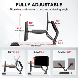 Mction braccio <span class=keywords><strong>doppio</strong></span> <span class=keywords><strong>Monitor</strong></span> supporto da tavolo supporto da tavolo con molla a Gas per 2 <span class=keywords><strong>Monitor</strong></span> <span class=keywords><strong>doppio</strong></span> schermo <span class=keywords><strong>staffa</strong></span> Desktop 19 32 pollici - Product Image 4