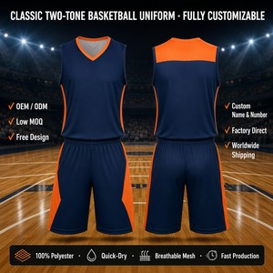 Maillot de basket sans manches personnalisé en usine, bicolore, avec nom et numéro pour équipe/club, OEM - Product Image 1