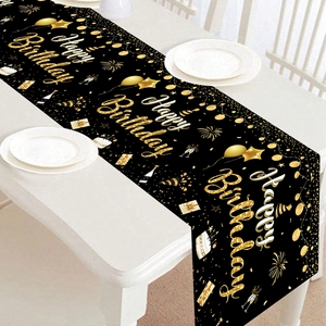 Nappe <span class=keywords><strong>de</strong></span> <span class=keywords><strong>table</strong></span> jetable noire et <span class=keywords><strong>or</strong></span> <span class=keywords><strong>Joyeux</strong></span> <span class=keywords><strong>Anniversaire</strong></span>, nappe longue en PE avec décorations <span class=keywords><strong>de</strong></span> <span class=keywords><strong>table</strong></span> pour fête d'<span class=keywords><strong>anniversaire</strong></span> et ballons - Product Image 2