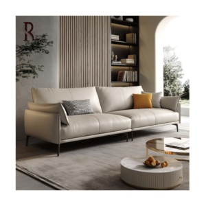 Rising OEM Juego de sofás de cuero modernos de clase alta Muebles para el hogar de cuero de lujo ligero Base de acero inoxidable Sala de estar Accent Suite - Product Image 5